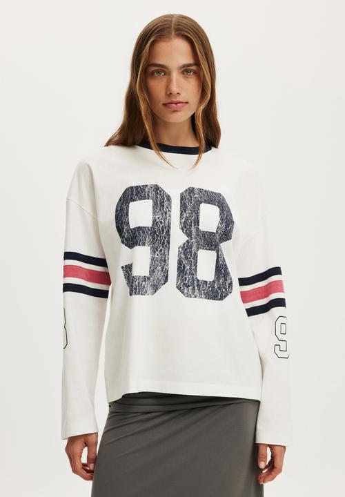 Cotton On - LS oversized graphic tee - 98 / vintage white