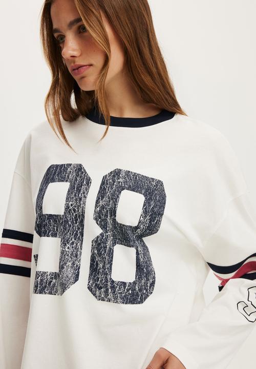 Cotton On - LS oversized graphic tee - 98 / vintage white