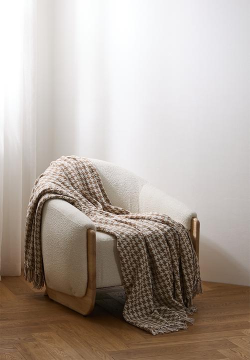 Houndstooth Cotton Throw Natural