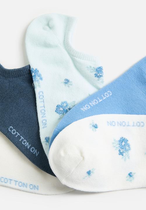 Rubi - 5pk sportd low cut socks - blue sparkle floral mix