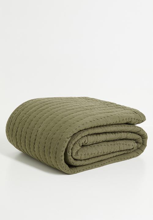 Handstitched Washed cotton Quilt Olive