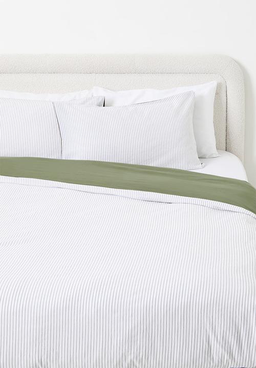 Sixth Floor - Cotton Yarndye Stripe Duvet Cover Set Olive