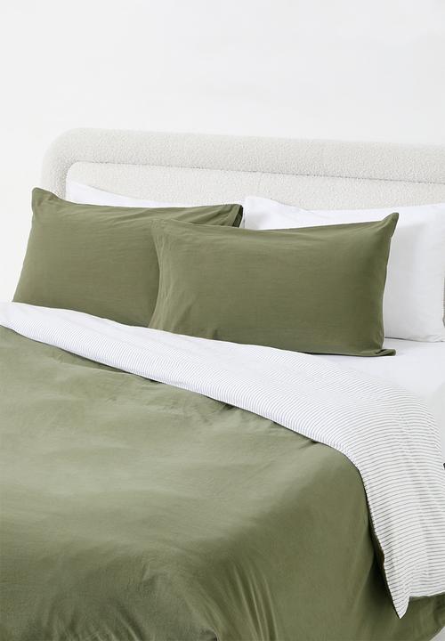 Sixth Floor - Cotton Yarndye Stripe Duvet Cover Set Olive