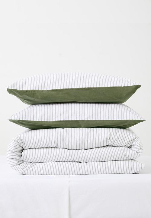 Sixth Floor - Cotton Yarndye Stripe Duvet Cover Set Olive