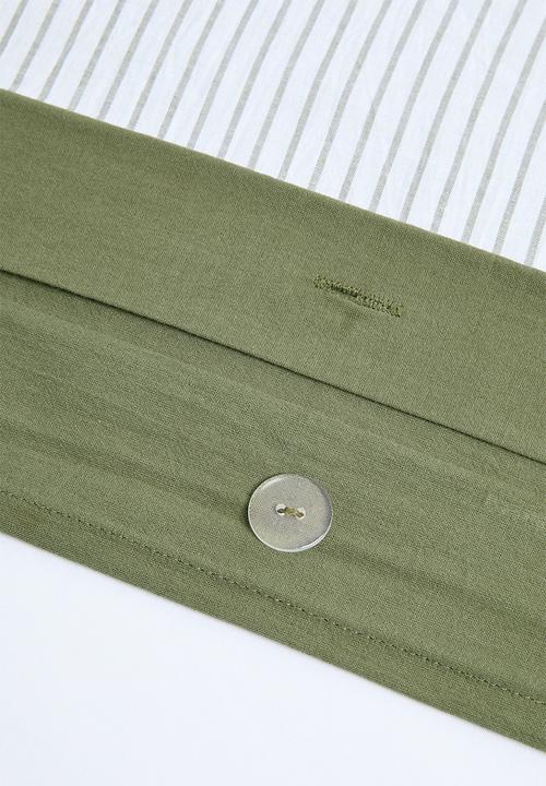 Sixth Floor - Cotton Yarndye Stripe Duvet Cover Set Olive