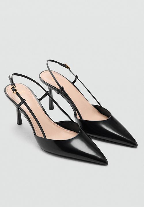 MANGO - Giro leather stiletto slingback heel - black