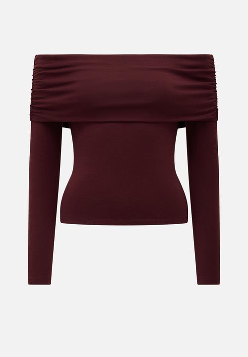 Forever New - Kyla long sleeve wool blend bardot top in sweet crimson