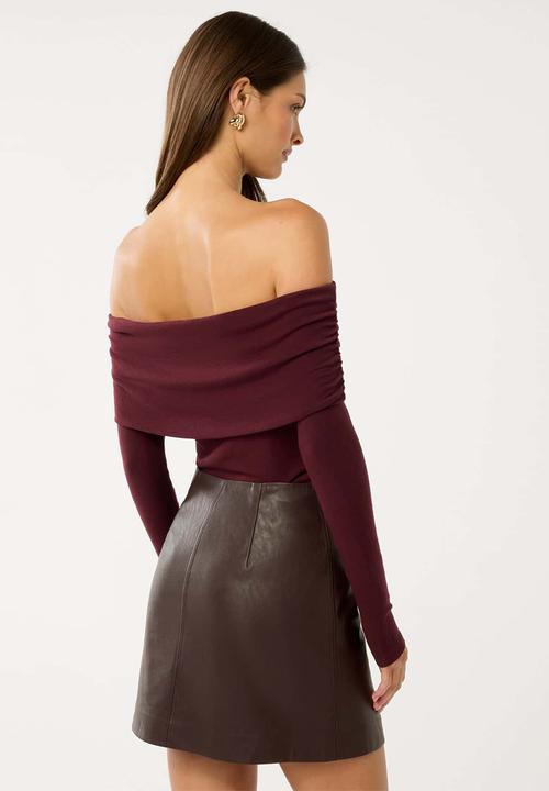 Forever New - Kyla long sleeve wool blend bardot top in sweet crimson