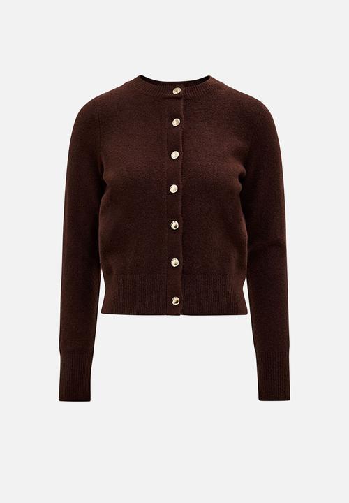 Forever New - May crew neck cardigan in deep chocolate