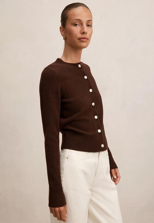 Forever New - May crew neck cardigan in deep chocolate