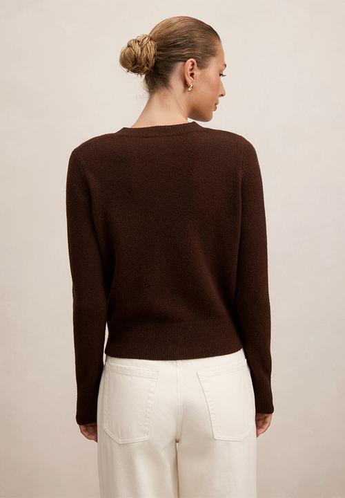 Forever New - May crew neck cardigan in deep chocolate