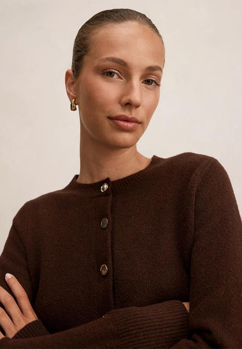 Forever New - May crew neck cardigan in deep chocolate