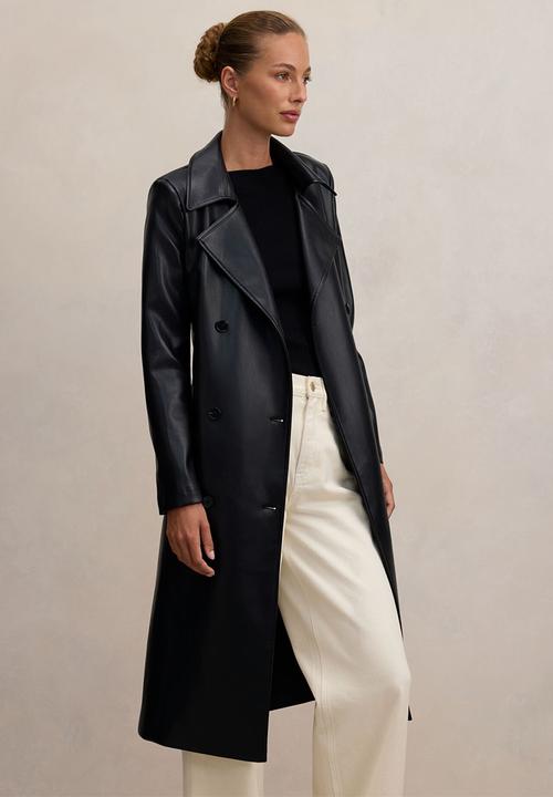 Forever New - Sabina pu trench coat in black