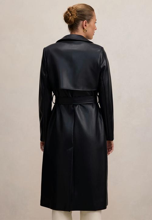 Forever New - Sabina pu trench coat in black
