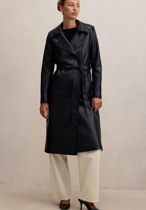 Forever New - Sabina pu trench coat in black