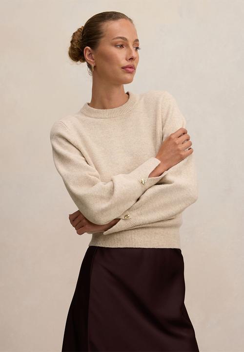 Forever New - Ellie cuff detail sweater in soft oatmeal