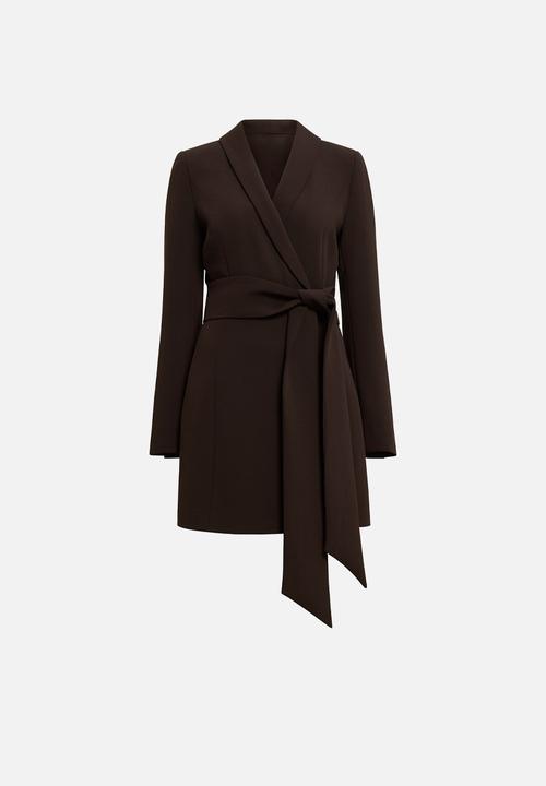 dark brown blazer dress Single-Breasted Blazer Mini Dress in Chocolate Brown - 10