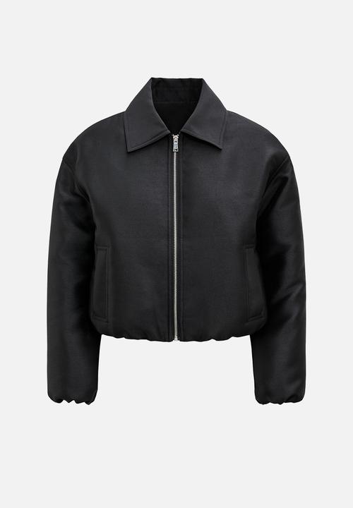 Everly satin bomber jacket in black
