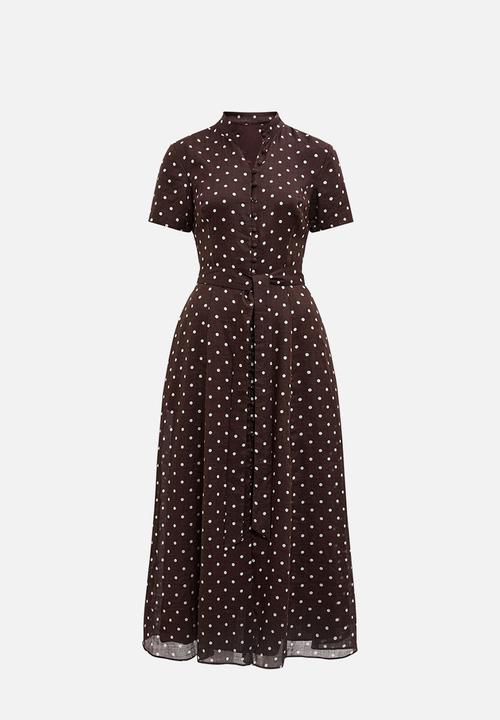 Forever New - Therese short sleeve midi dress in choc kinsey spot