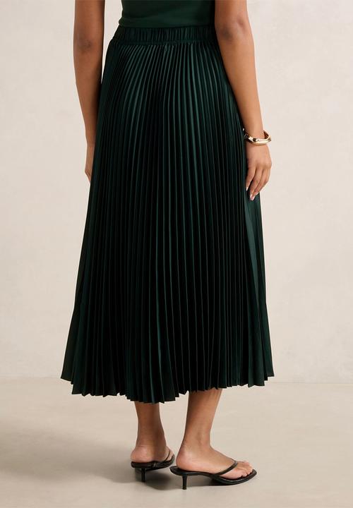 Forever New - Estelle satin pleated midi skirt in dark green