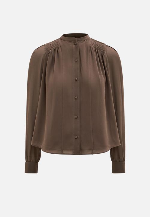 Forever New - Rory sheering blouse in vintage khaki