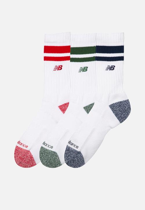 New Balance  - Active Premium Striped Crew Sock 3Pk - Assorted