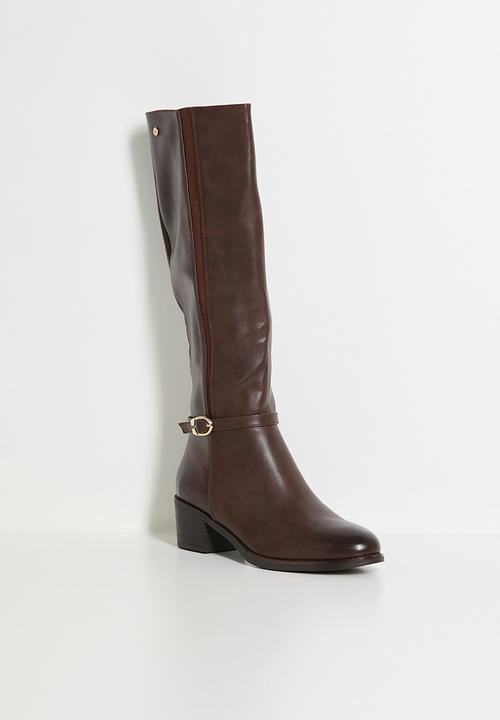 Miss Black - Brook 2 gold buckle rider boot - chocolate