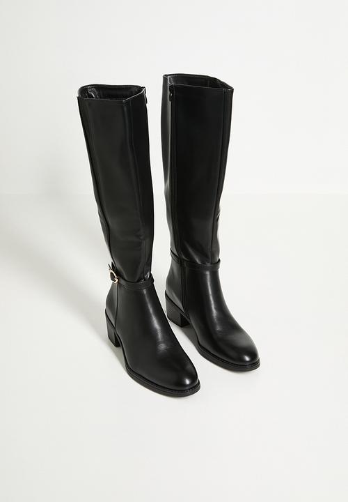 Miss Black - Brook 2 gold buckle rider boot - black