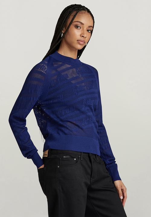 G-STAR - Pointelle text r knit wmn - ballpen blue
