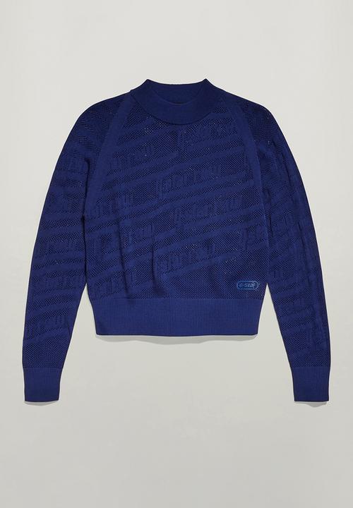 G-STAR - Pointelle text r knit wmn - ballpen blue