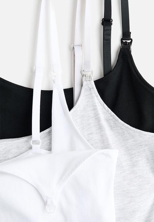 H&M - Mama 3-pack nursing strappy tops - black/white/grey marl