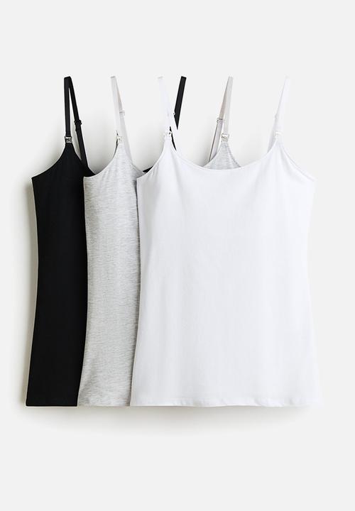 H&M - Mama 3-pack nursing strappy tops - black/white/grey marl