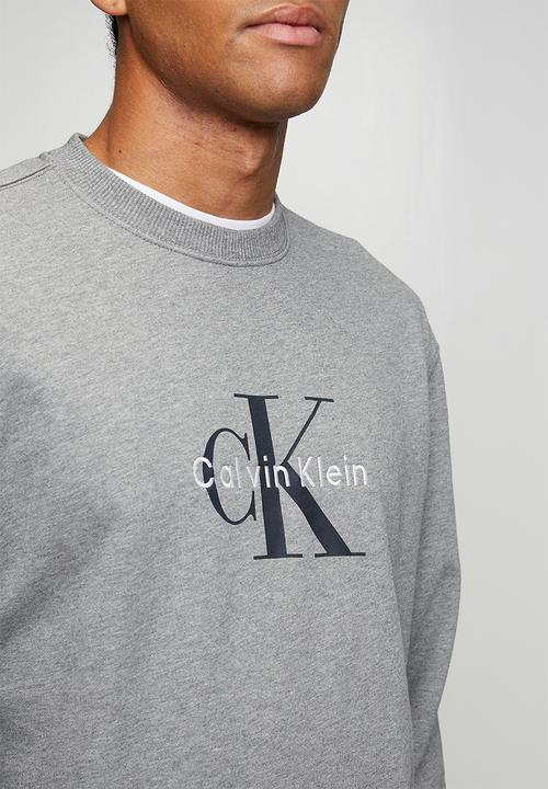 Calvin Klein - Long Sleee Eu 350Terry Monologo Cn Swtshrt - Med Grey Htr