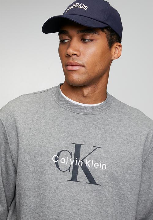 Calvin Klein - Long Sleee Eu 350Terry Monologo Cn Swtshrt - Med Grey Htr