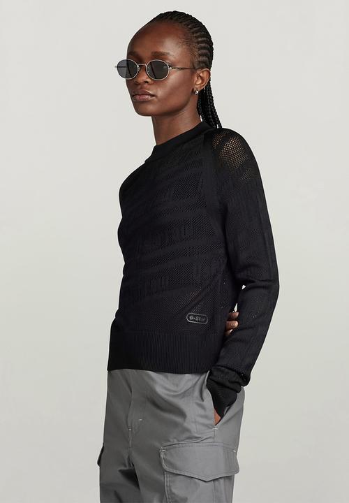 G-STAR - Pointelle text r knit wmn - dk black