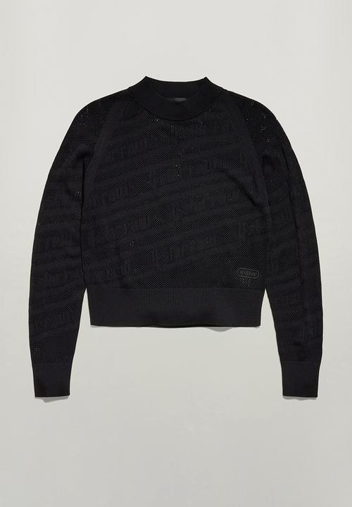 G-STAR - Pointelle text r knit wmn - dk black