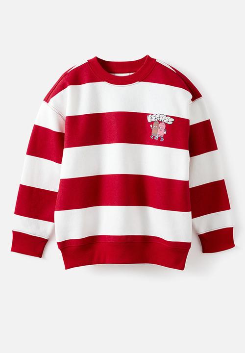 Cotton On - Sammy Oversize Crew - Heritage Red Stripe/Ice Blue Fun Day club