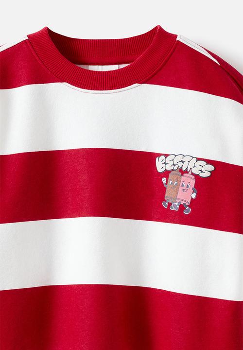 Cotton On - Sammy Oversize Crew - Heritage Red Stripe/Ice Blue Fun Day club