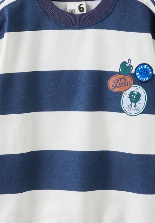 Cotton On - Sammy Oversize Crew - Squid Ink Stripe/Badge