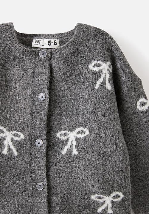 Cotton On - Cosi Crew Neck Cardigan - Charcoal Marle/Bows