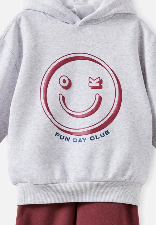 Cotton On - Sammy Oversized Hoodie & Relaxed Trackpant Pack - Grey Marle Funday/Bordeaux