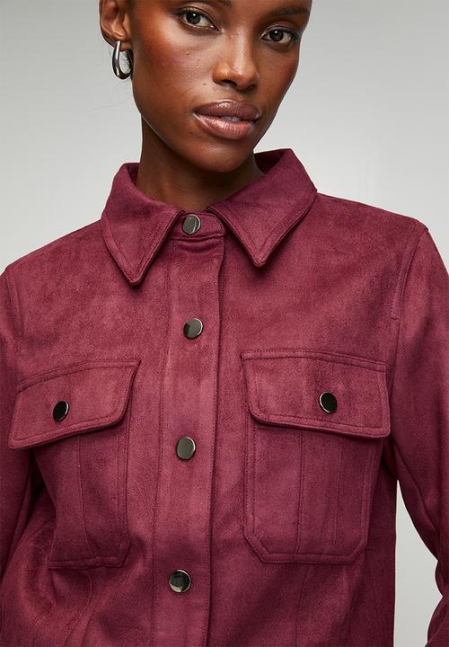 Stella Morgan - Collared Button Through Slight Crop Faux Suede Jacket - Purple
