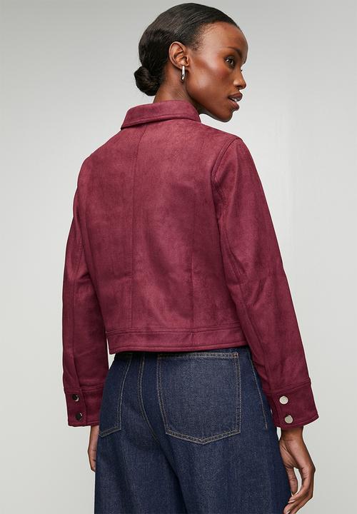 Stella Morgan - Collared Button Through Slight Crop Faux Suede Jacket - Purple