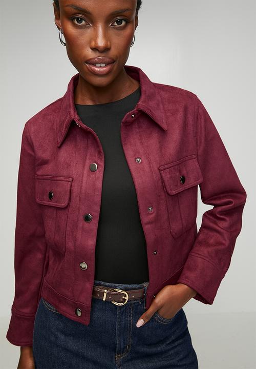 Stella Morgan - Collared Button Through Slight Crop Faux Suede Jacket - Purple