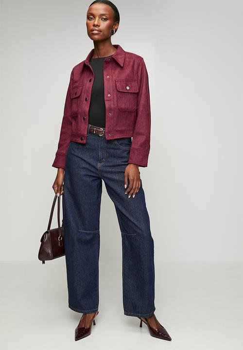 Stella Morgan - Collared Button Through Slight Crop Faux Suede Jacket - Purple