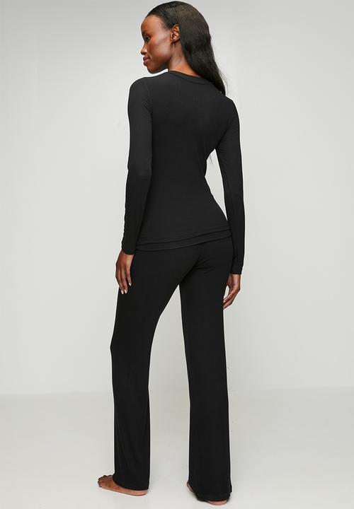 Cotton On - Sleep recovery lounge henley set - true black