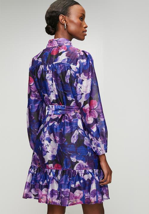 Izabel London - Floral Tie Waist Mini Shirt Dress - Multi