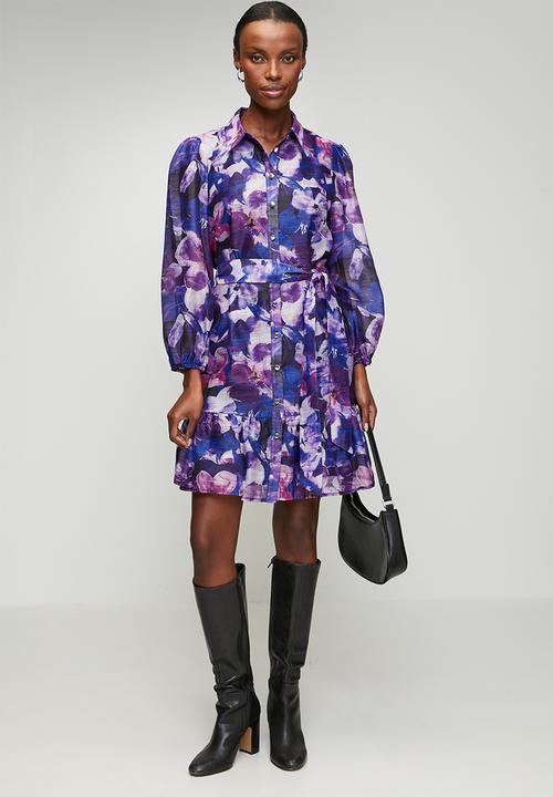 Izabel London - Floral Tie Waist Mini Shirt Dress - Multi