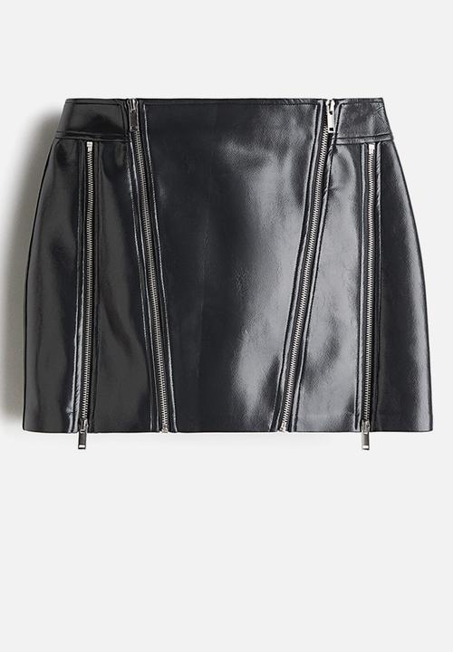 H&M - Coated zip-detail skirt - dark grey
