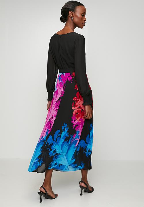 Izabel London - Combination Dress Knit Top And Printed Woven Skirt - Multi